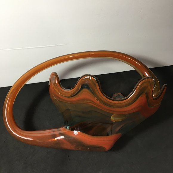 Vintage Sooner Orange Swirl Art Glass Candy Dish/Centerpiece/Decorative Bowl - Picture 14 of 16